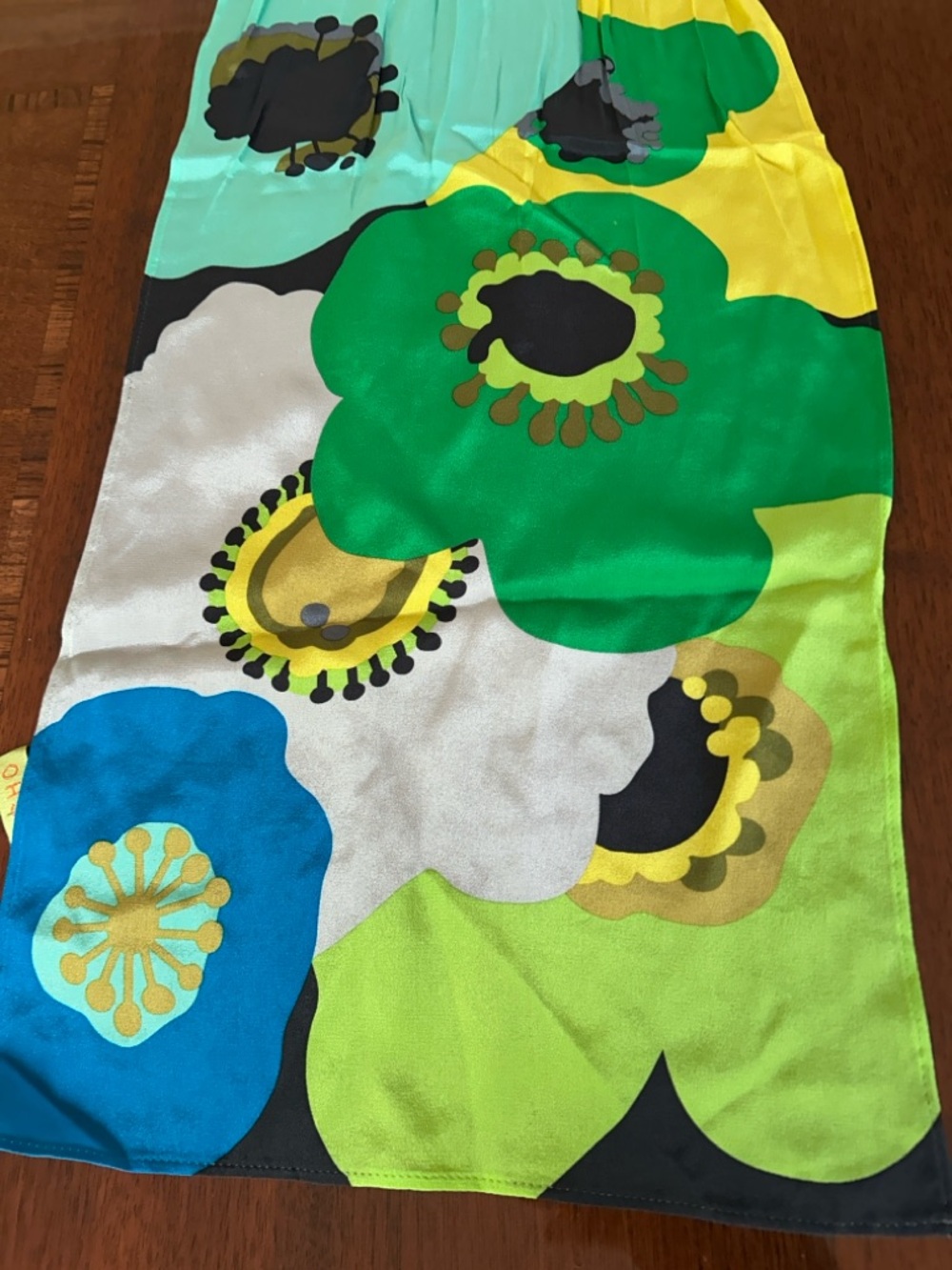 Echo Colorblock Floral Silk Scarf in Blue, Green & Yellow 10“ x 52“ - Picture 5 of 9
